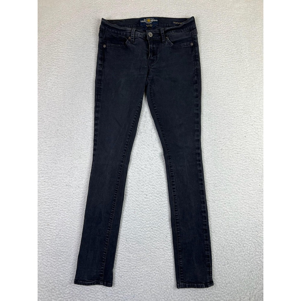 Lucky Brand Charlie Skinny Jeans Womens 4 27 Black Dark Wash Stretch Denim